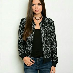 Black lace bomber jacket